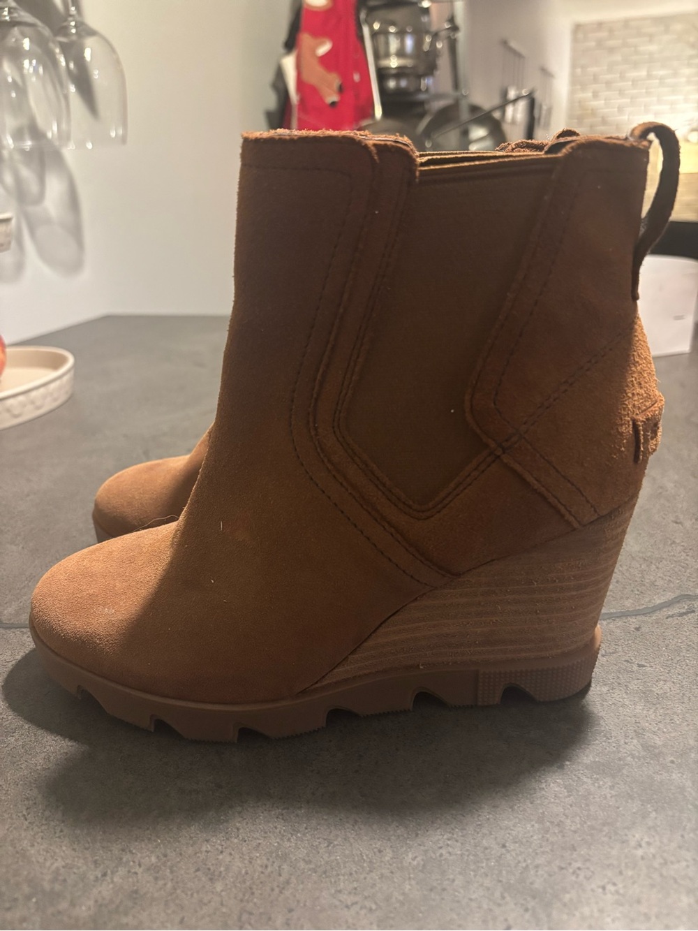 Sorel Chestnut Suede Wedge Ankle Booties